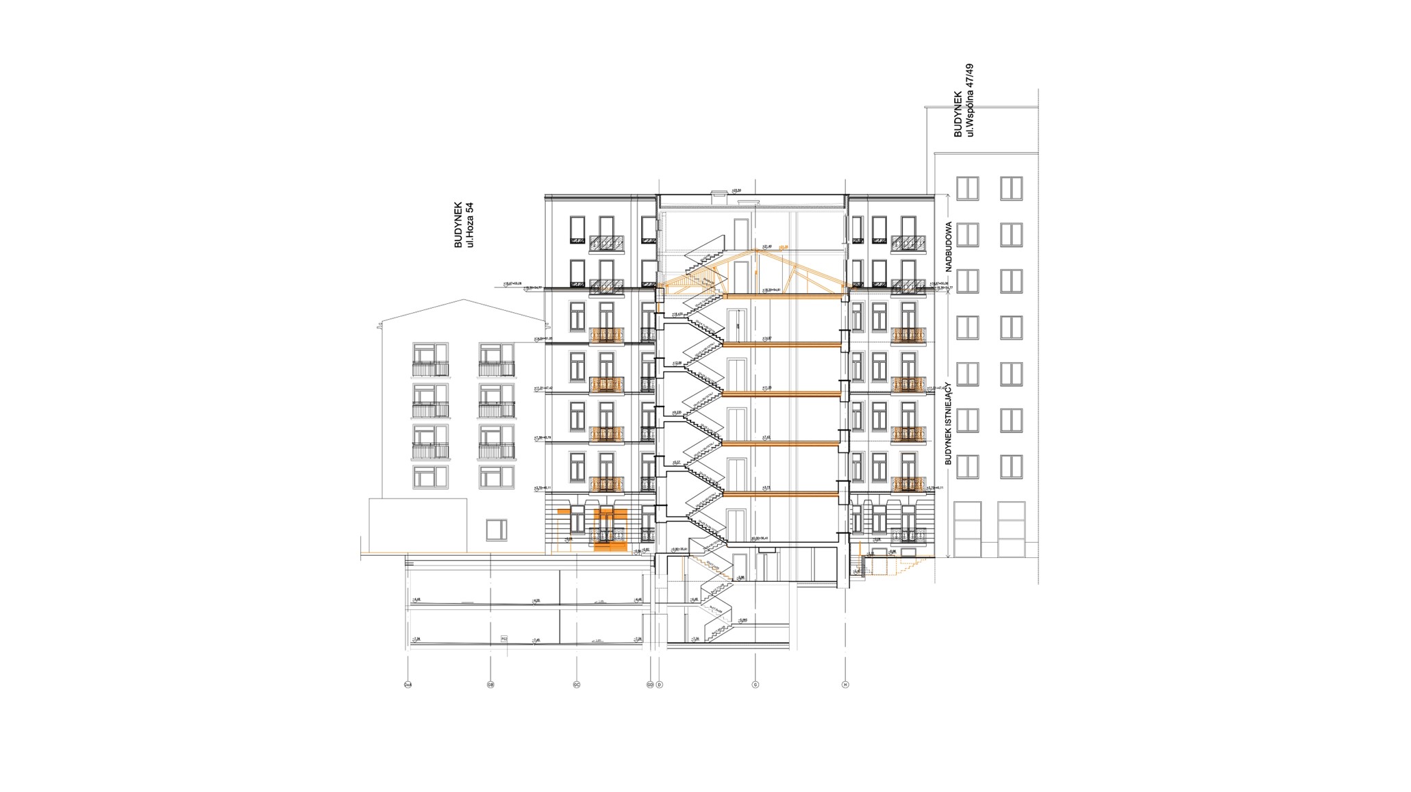 Kamienica Hoża 50 projekt przebudowa nadbudowa modernizacja nowa fasada Proart Anna Rostkowska fasada