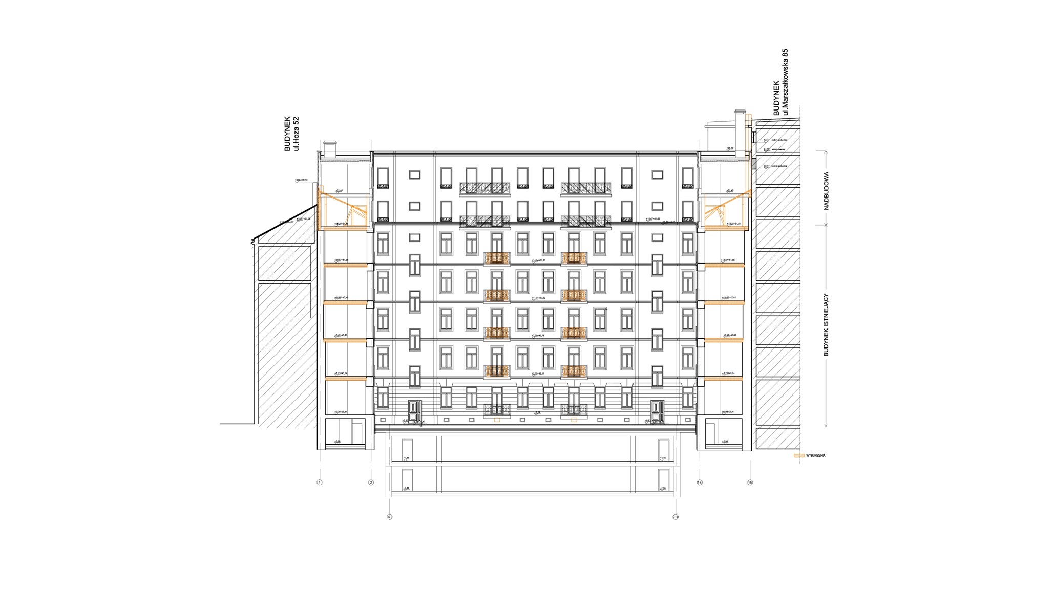 Kamienica Hoża 50 projekt przebudowa nadbudowa modernizacja nowa fasada Proart Anna Rostkowska fasada